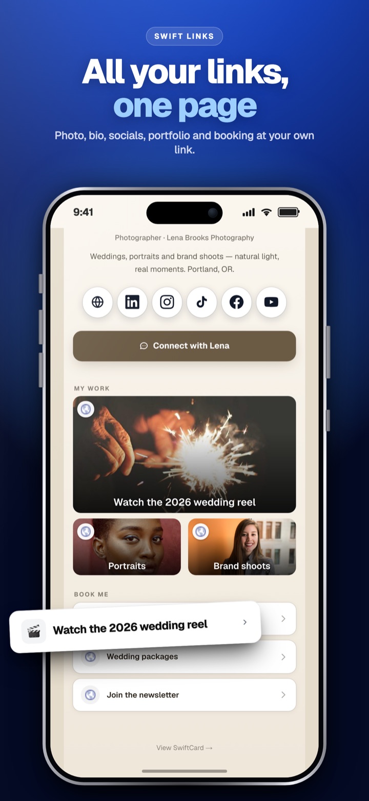 Swift Links — the link-in-bio page that comes with every card.